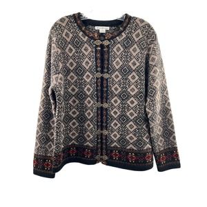 Susan Bristol Women’s 100% Wool Latch Front Cardigan Brown Black Size Medium